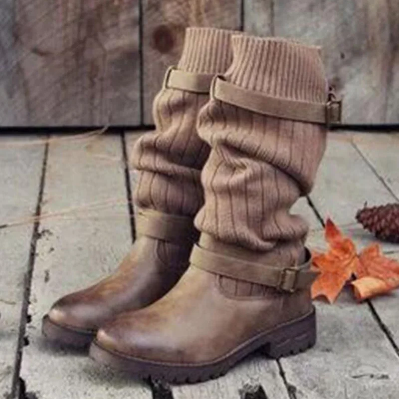 

Vintage Women Booties Warm winter Non-Slip Round Toe snow boot leather Lace-Up Boots zapatos de mujer dd315