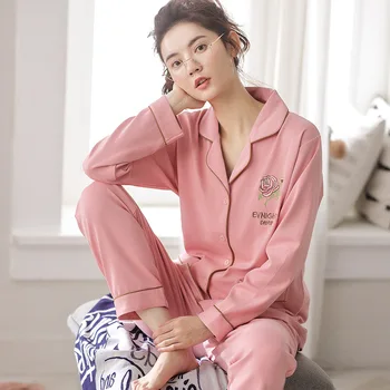 

New Puls Size Women Pajamas Set 2 /PCS Cotton Autumn Winter Cartoon Long Sleeve Cute Sleepwear Casual Homewear Female Nightwear