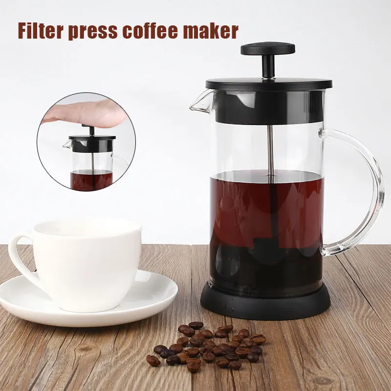 Press Coffee Maker Teapot Heat Resistant Tea Maker Coffee Pot Black&Silver