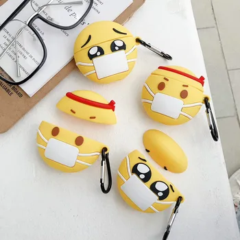 

Emojis Face Mask for airpods case pro cute for airpod covers silicone covers yellow for apple bluetooth headphones cases