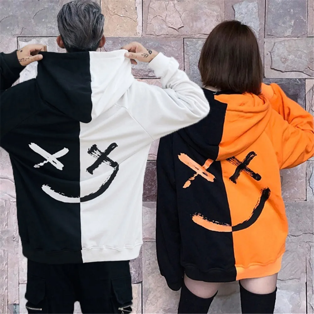 Happy Smiling Face Women Mens Hoodies Print Patchwork Couple Hoodies Long Sleeve Streetwear Hooded Pullover Jumper Sweatshirts Happy Smiling Face Women Mens Hoodies Print Patchwork Couple Hoodies Long Sleeve Streetwear Hooded Pullover Jumper Sweatshirts