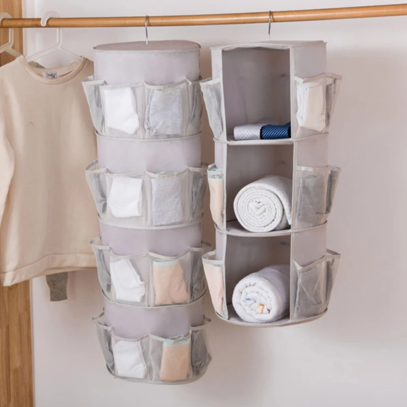 Rotatable Clothes Storage Bag Wardrobe Socks Underwear Clothes Organizer Box Home High capacity Sundries Finishing Hanging Bag
