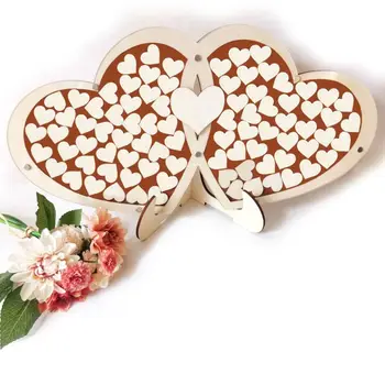 

Unique Double Heart Wedding Guest Book Signature Sign with 100 Wood Hearts Drop Frame Rustic Decor