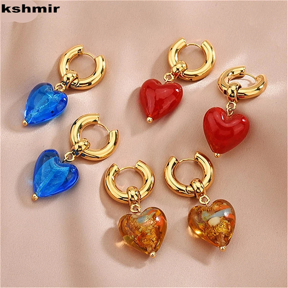 Kshmir-Lámpara de luz rosa para mujer, colorida esmalte, coración brincos, transparente, azul, moda vintage, 2021