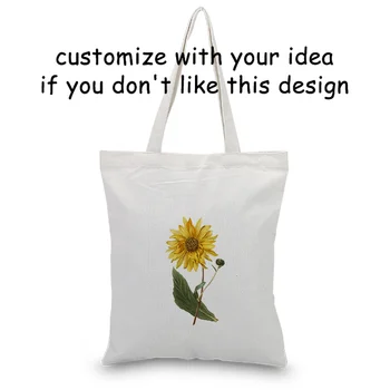 

FLOWER Handbag Custom Print Logo Shopping Bag Daily Use DIY Canvas Eco Reusable Recycle Text Tote Bag