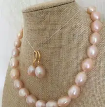 Lucky 12-13 мм Южное море барокко ожерелье из розового жемчуга и серьги набор пресноводного леопарда застежка для женщин серебряные ювелирные изделия