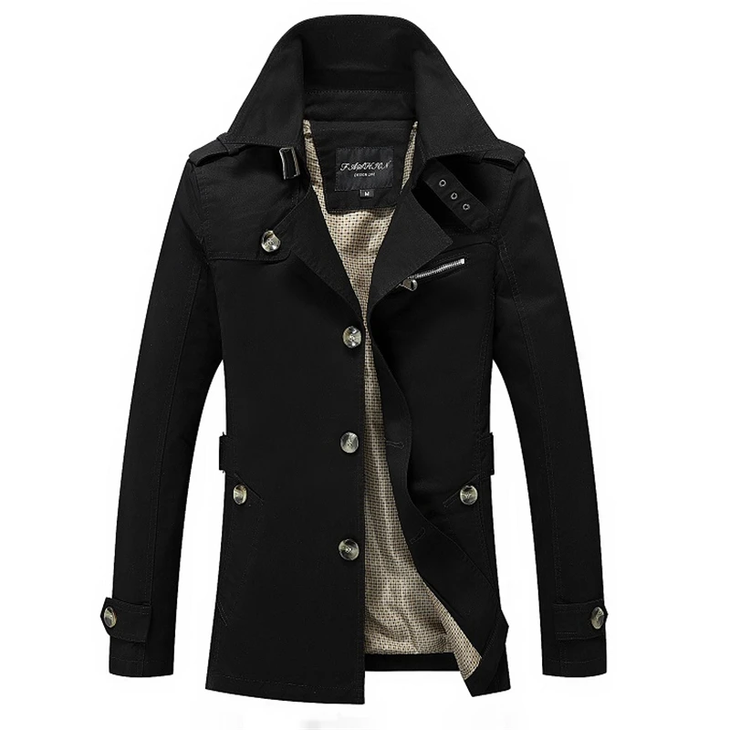 Повседневная одежда, мужская куртка, пальто, модный Тренч, пальто, Осень-зима, Брендовое повседневное тонкое пальто, куртка, верхняя одежда, мужские топы - Цвет: Black