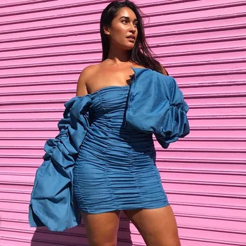 

Daily OWLPRINCESS 2020 Hot New Fashion Slim off-Shoulder Pleated Bell Sleeve Dress