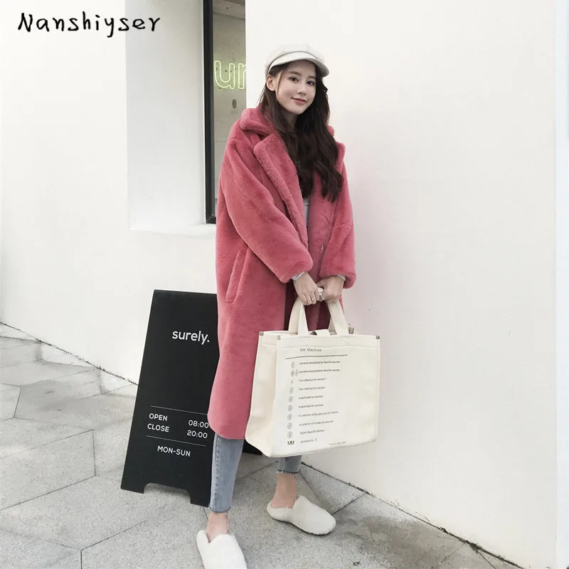 2023 Inverno Lungo Cappotto Di Pelliccia Di Coniglio Finto Di Alta Qualità Donna Sciolto Spesso Caldo Femminile Morbido Peluche Elegante Capispalla Ve