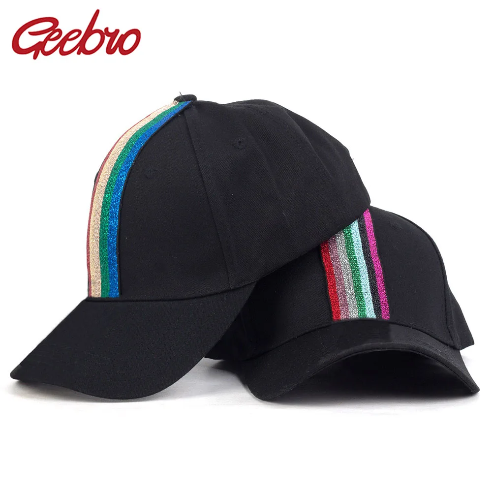 Geebro 패션 캐주얼 다채로운 리본 코튼 야구 모자 여자 여자 솔리드 컬러 조절 모자 힙합 스포츠 장착 모자