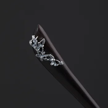 

Antique Silver Flower Hair Accessories for Women 925 Sterling Silver Wood Hair Stick Bridal Wedding Hair Jewelry Bridesmaid Gift