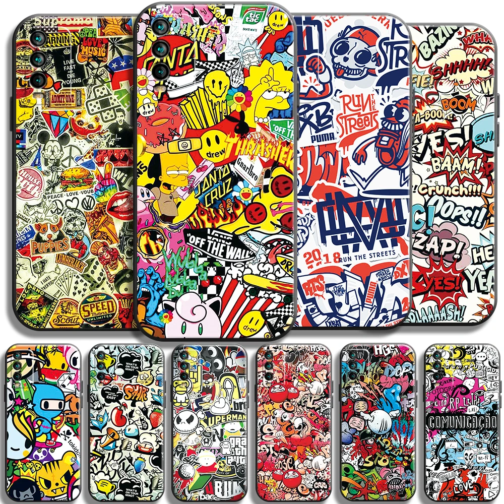 Cartoon Graffiti Phone Case For Xiaomi Redmi Note 10 10T 9T 9 9A 9C 9AT 8A 8T 8 2021 Pro Max 4G 5G Liquid Silicone Funda Cover | Мобильные
