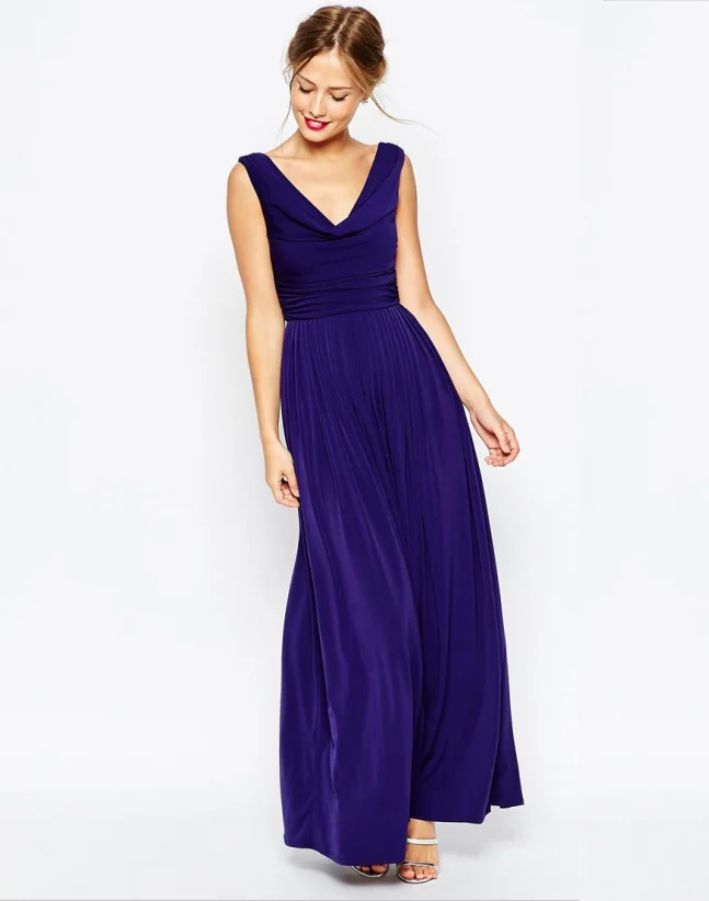 

2018 Summer Europe And America WOMEN'S Dress New Style Long Skirts V-neck Big Hemline Sleeveless Back Zipper Pleated Long Dress