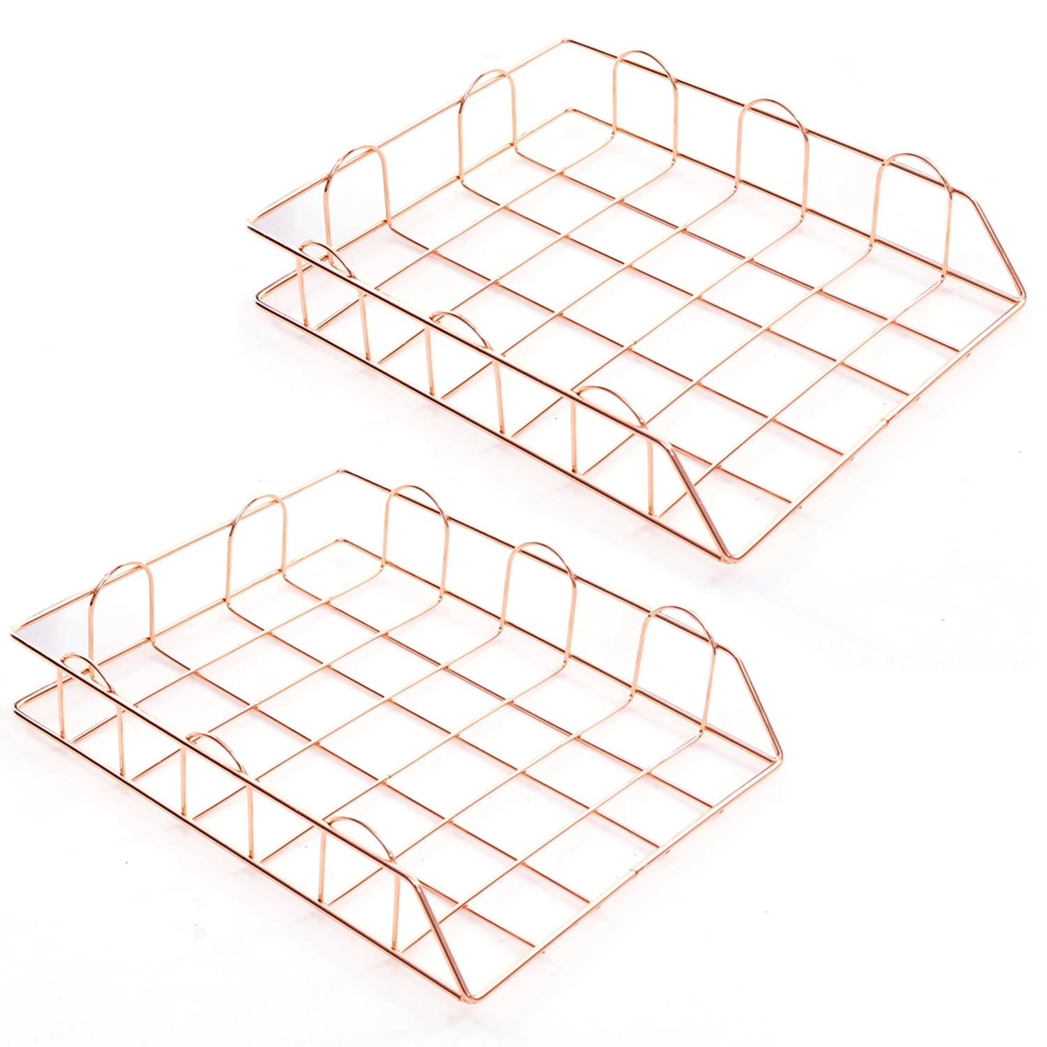 Rose Gold Behogar 2 шт. стойка для журналов Штабелируемый Настольный железный провод книга записывающий файл держатель корзина для хранения Органайзер для дом Школа Офис - Цвет: Rose Gold