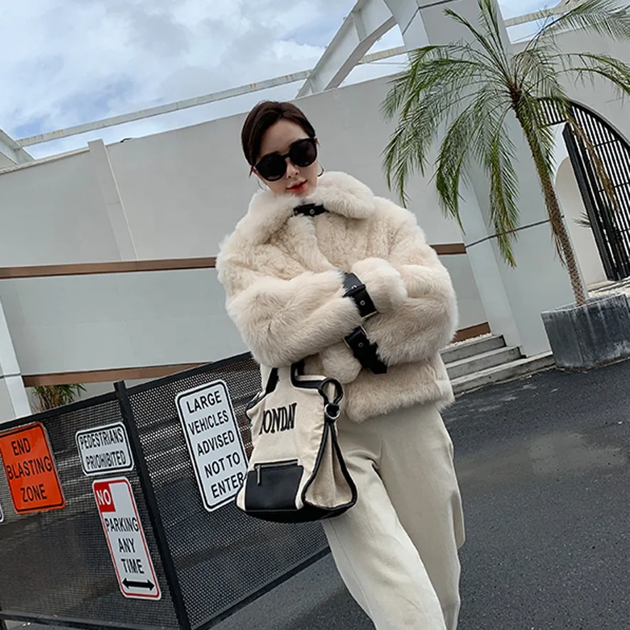 Women's Short Motorcycle Fur Jacket Winter Warm Overcoat Genuine Tuscan Sheepskin Leather Coat