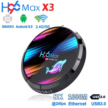 

H96 Max X3 TV Box Android9.0 Amlogic S905X3 Ethernet 1000M Dual Band WiFI USB3.0 BT4.0 Youtube 8K Android TV Box