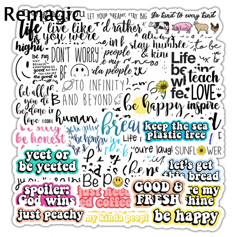 50pcs Motivational Typography Life Inspirational Quotes Be Happy Scrapbooking Stickers Packs Graffiti Decals Pasters Gifts Stickers Aliexpress