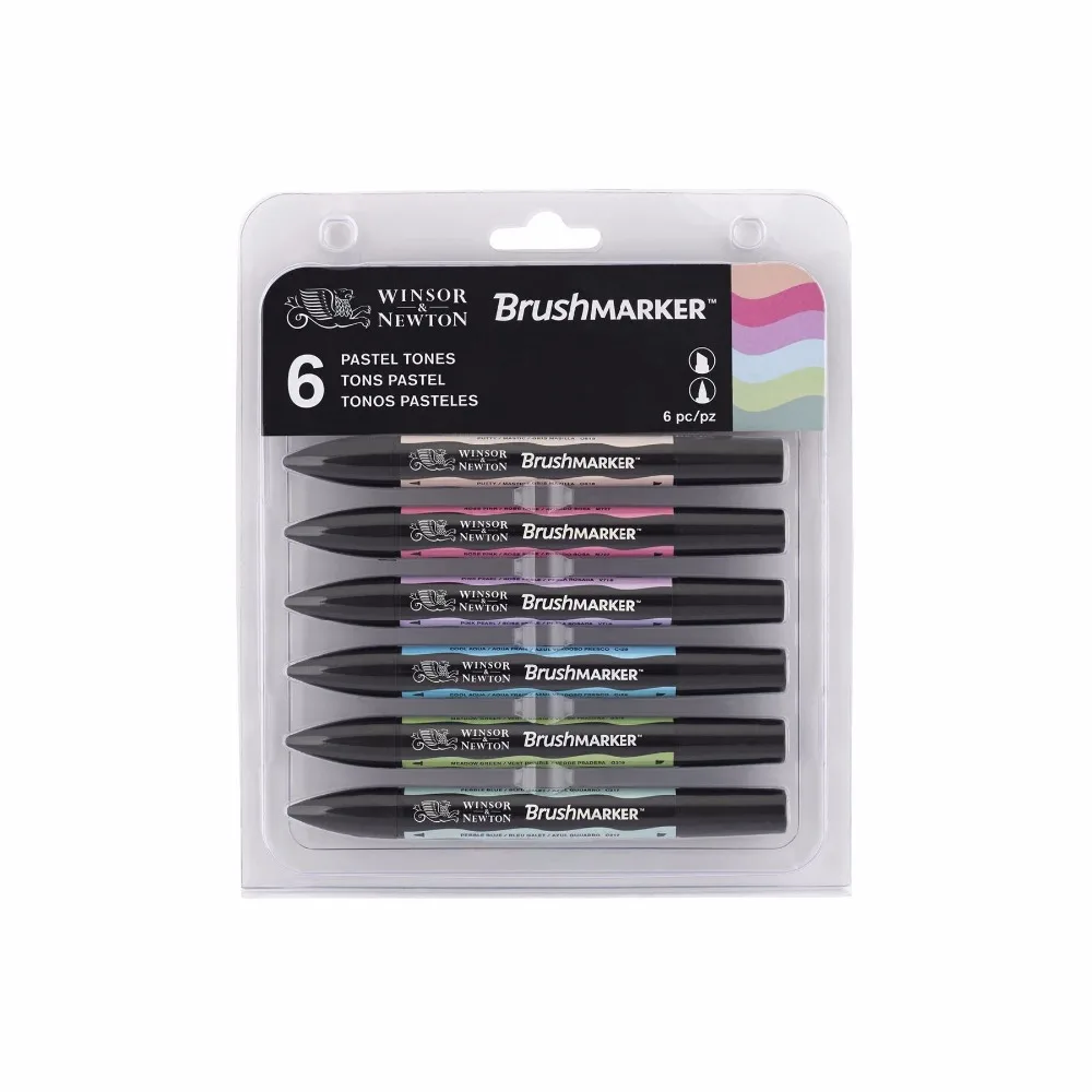 Winsor& Newton, набор кистей, 6 цветов, 12 цветов, Мягкие кисти, маркеры, два кончика, средний пастельный, для кожи, насыщенные тона - Цвет: 6 Pastel