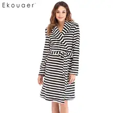 Ekouaer Женская одежда для сна халат осенний отложной воротник халаты длинный рукав зимний полосатый халат женский халат для ванной комнаты