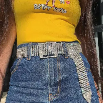 

Newly Women Shining Rhinestone Waistband Glitter Wide Chain Belt Waist Belts FIF66