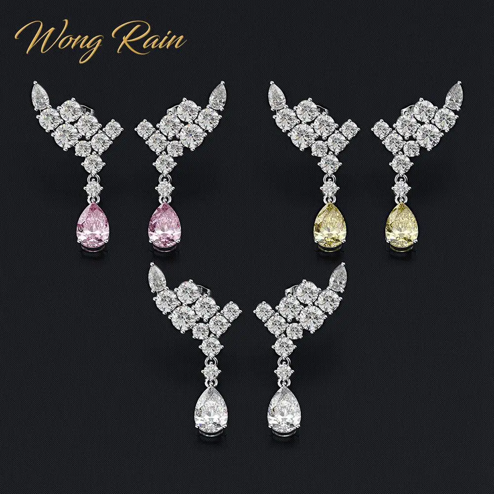 Wong Rain Роскошные серьги подвески с искусственным драгоценным камнем