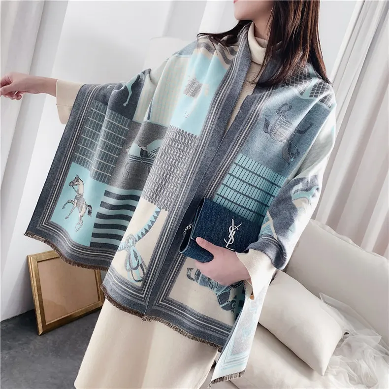 Luxury Winter Cashmere Scarf Women 2020 Design Warm Pashmina Blanket Horse Scarves Female Shawl Wraps Thick Foulard Bufanda