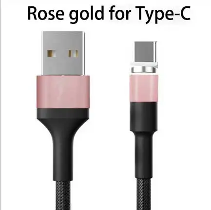 Rose gold Type-C 360 градусов Поворот круговая Магнитный строка данных для iPhone X 8 7 6 Plus& кабель Micro USB и кабель Тип usb-C кабель с разъемом usb-c - Цвет: Rose gold Type-C
