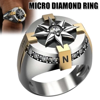 

Nordic Viking Compass Ring Round Sunflower Shape Diamond Ring Finger Decoration FS99