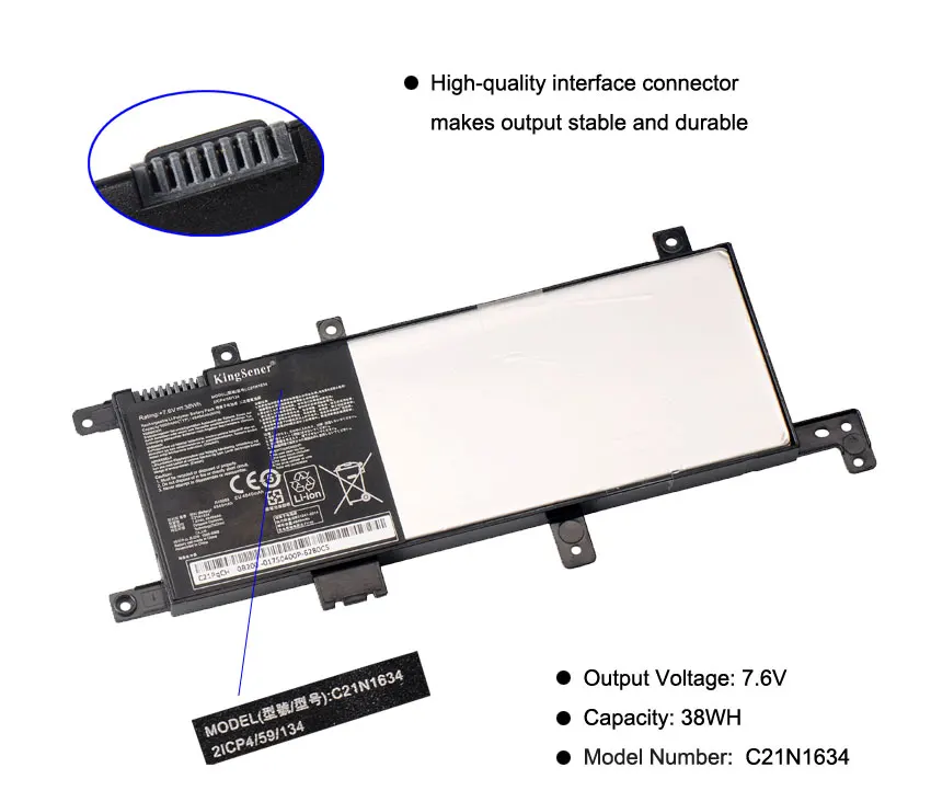 X580U, X580B, A542U, R542U, R542UR, X542U, V587U, FL5900L, FL8000U, 7.6V, 38WH