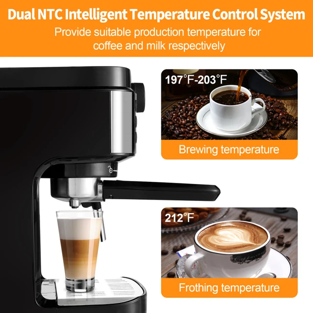 Frossvt Máquina de café expreso, 20 bar con espumador de leche, varita de  vapor para café con leche y capuchino, máquinas de café de acero inoxidable