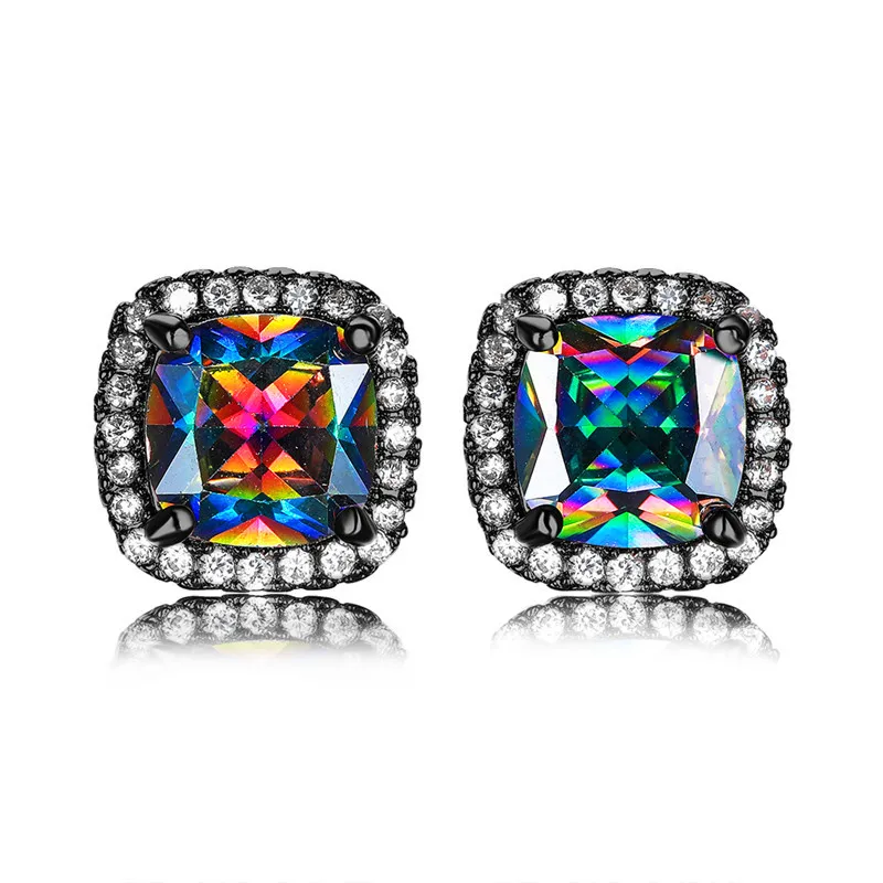 Multicolor Rongxing старинный черный золотой квадратной огранки серьги гвоздики для женщин Мода Радуга/черный циркон серьги для женщин Свадебная вечеринка ювелирные изделия - Окраска металла: Multicolor