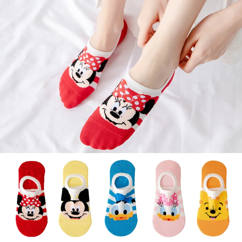 5 Pairs Casual Cute women Socks animal Cartoon Mickey Minnie Daisy socks Cotton invisible funny socks size 35-41 Dropshipping