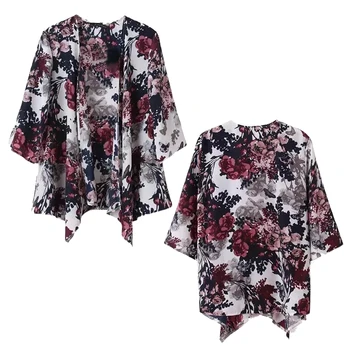 

Vintage Women Ink Floral Print Blazer Batwing Kimono Coat Jacket Cardigan M