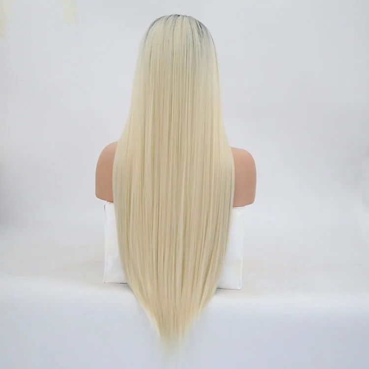 RONGDUOYI два тона серый цвет прямой синтетический парик на кружеве со средней частью длинные 24 дюйма бесклеевой 13x3 кружева парики для женщин