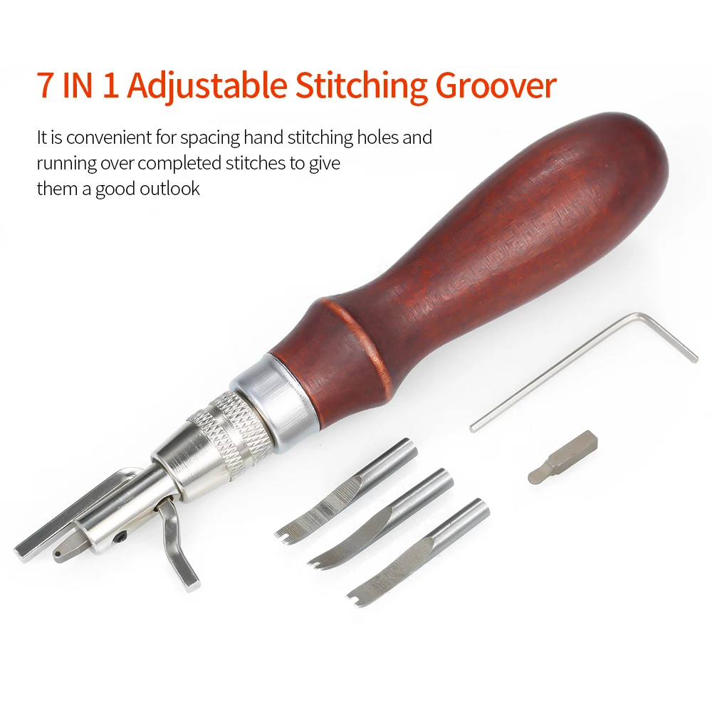 

Professional 5 in 1 Stitching Groover and Creasing Edges Beveler DIY Leathercraft Sets Sew Crease Leather Wood Steel Hand Tool