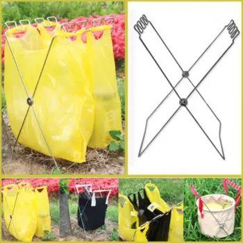 

Trash Basket Folding Portable Stainless Steel Outdoor Camping Picnic Plastic Bag Holder Stand Rack outdoor tools