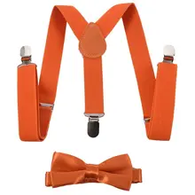 Children Kids Boys Girls Clip-on Suspenders Elastic Adjustable Braces With Cute Bow Tie orange