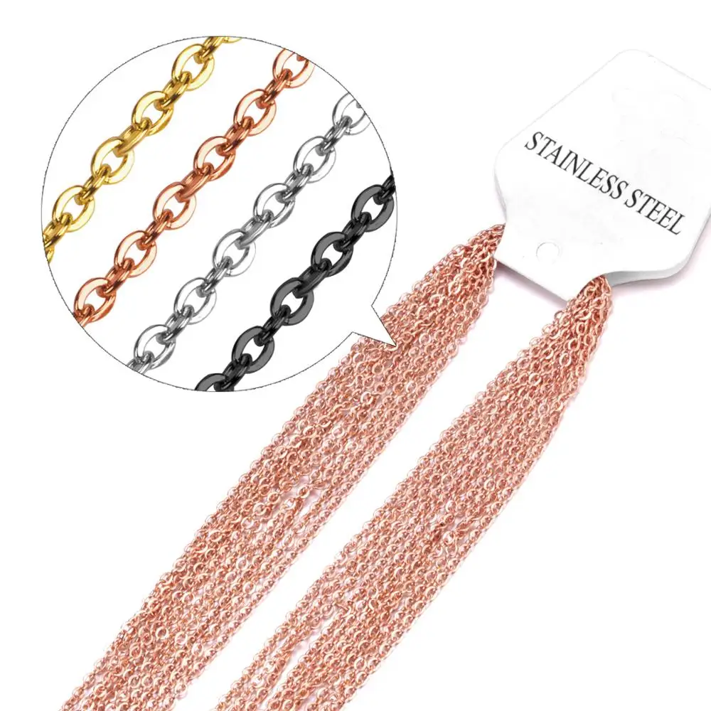 LUXUKISSKIDS 10pcs/lot 1mm Cuban Link Chains Rose Gold Silver Black Stainless 