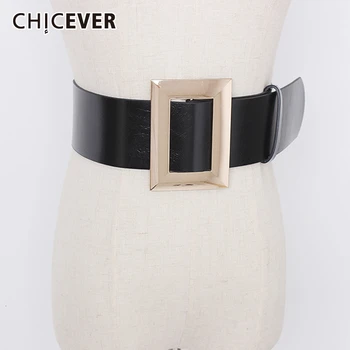 

CHICEVER PU Leather Patchwork Metal Button Belt For Women Tunic Adjustable Accessories Black Belts Female 2020 Fashion New