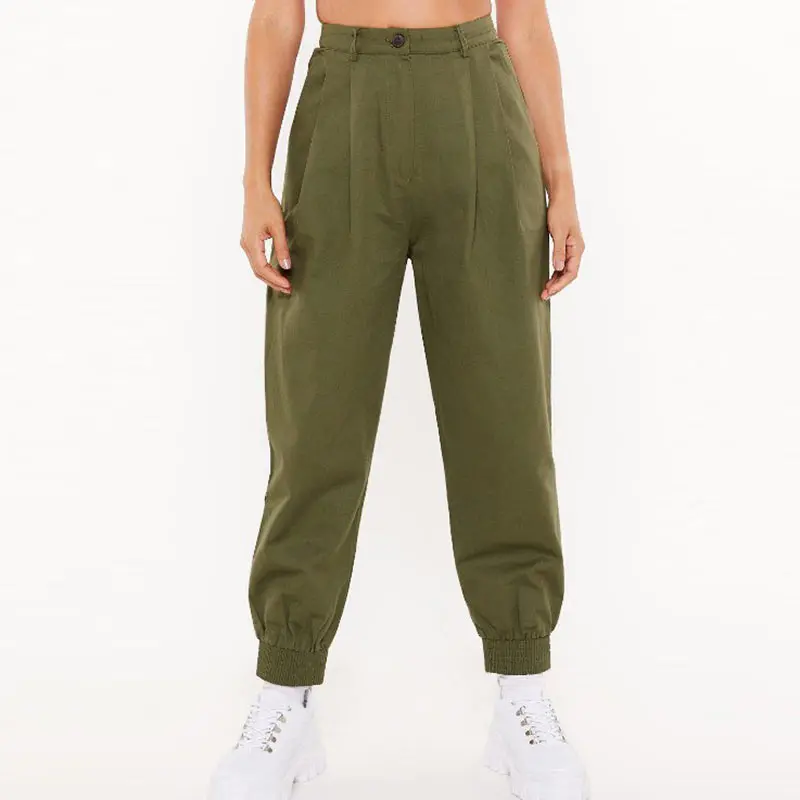 Army Green Модные женские уличные брюки карго,, высокая талия, одноцветные, плиссированные брюки, брюки для девушек, свободные карманы, джоггеры, спортивные штаны - Цвет: Army Green