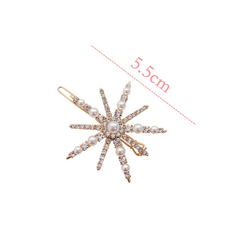 Fashion Rhinestone Snowflake Pearl Hair Pin For Women Bride Hairpin Crystal Hair Accessories Valentine's Day Hair Accessories