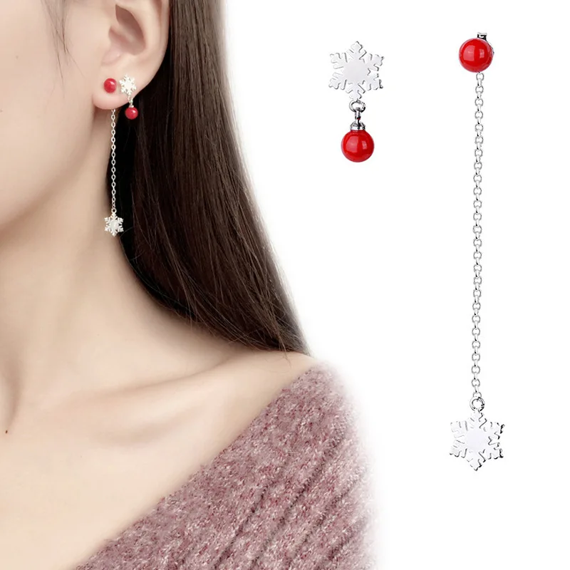 

Todorova Christmas Snowflake Chain Tassel Earrings for Women Christmas Gift Cute Red Bead Long Earrings for Girls