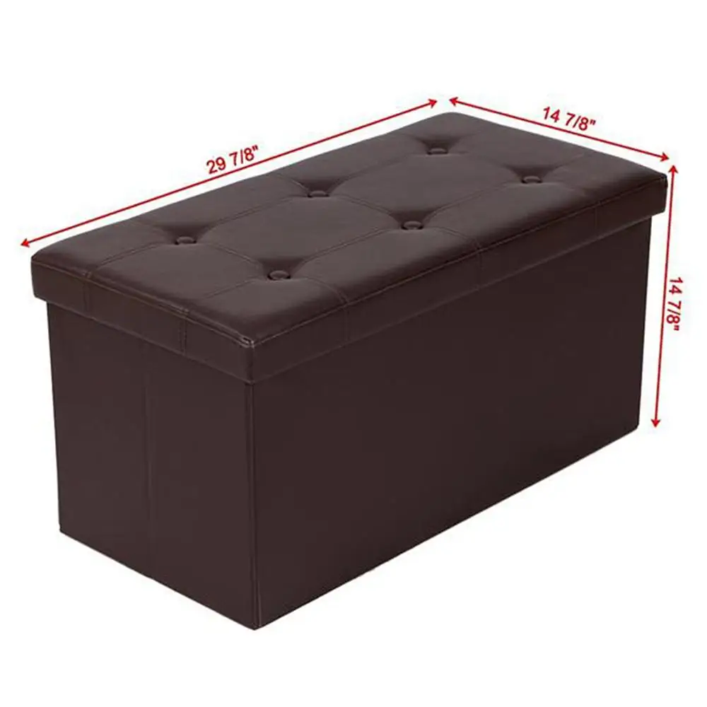 

Leather Seat Storage Chest Footrest Padded Seat PVC Leather Footstool Rectangle Shape Surface with Line
