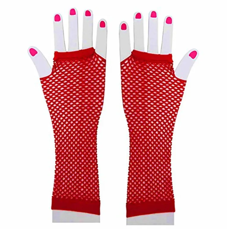 12 цветов, длинные перчатки без пальцев, осень, женские модные флуоресцентные сексуальные сетчатые перчатки для ночного клуба - Цвет: red