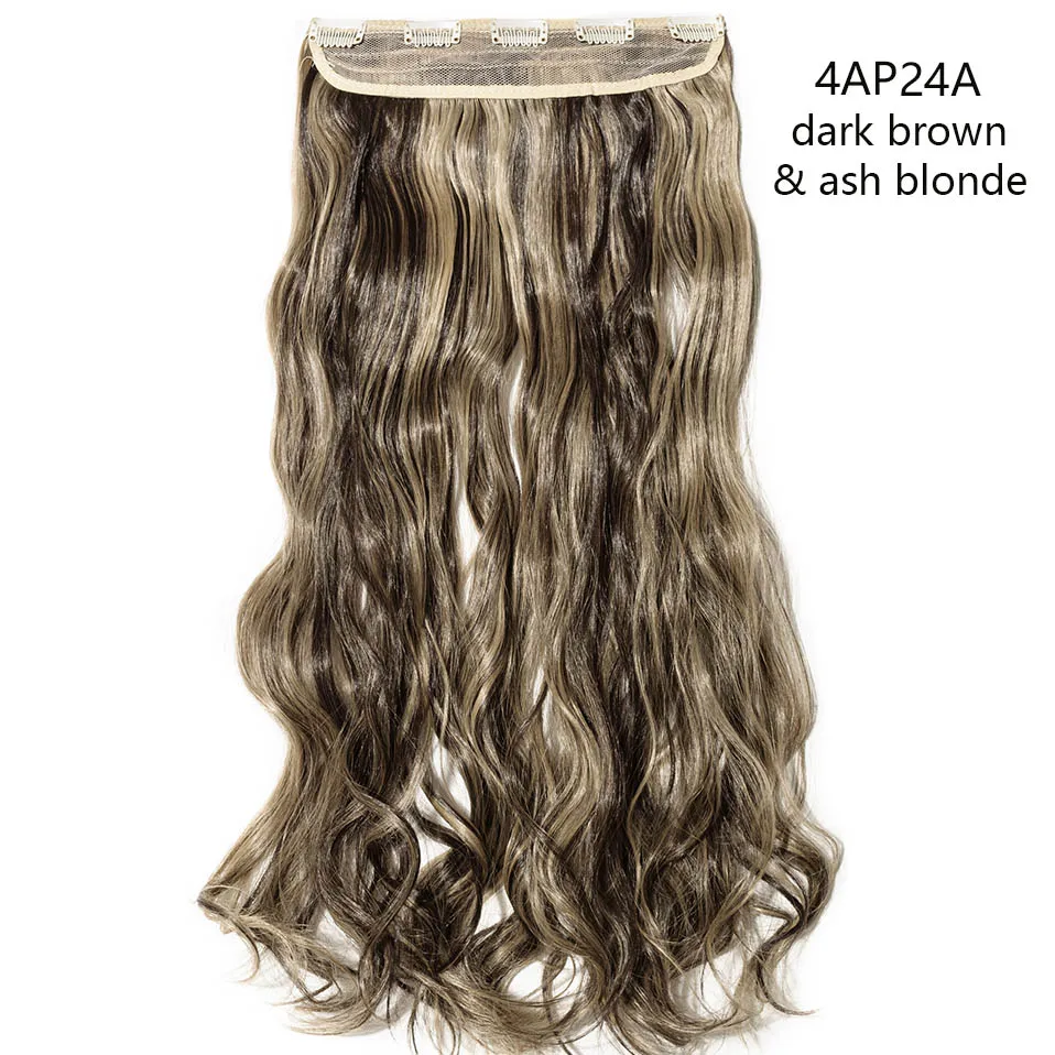 4AP24A SNOILITE, 23 дюйма, длинные волнистые накладные волосы на заколках, синтетические, 5 зажимов, цельные волосы, черный, коричневый, Омбре, накладные волосы для женщин - Цвет: 4AP24A