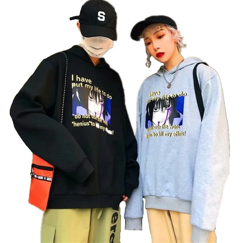 

2019 Fall Japanese Anime Naruto Sasuke Print Hoody Men Women Autumn Winter Sweatshirt Couple Matching Fashion Hood Harajuku Top