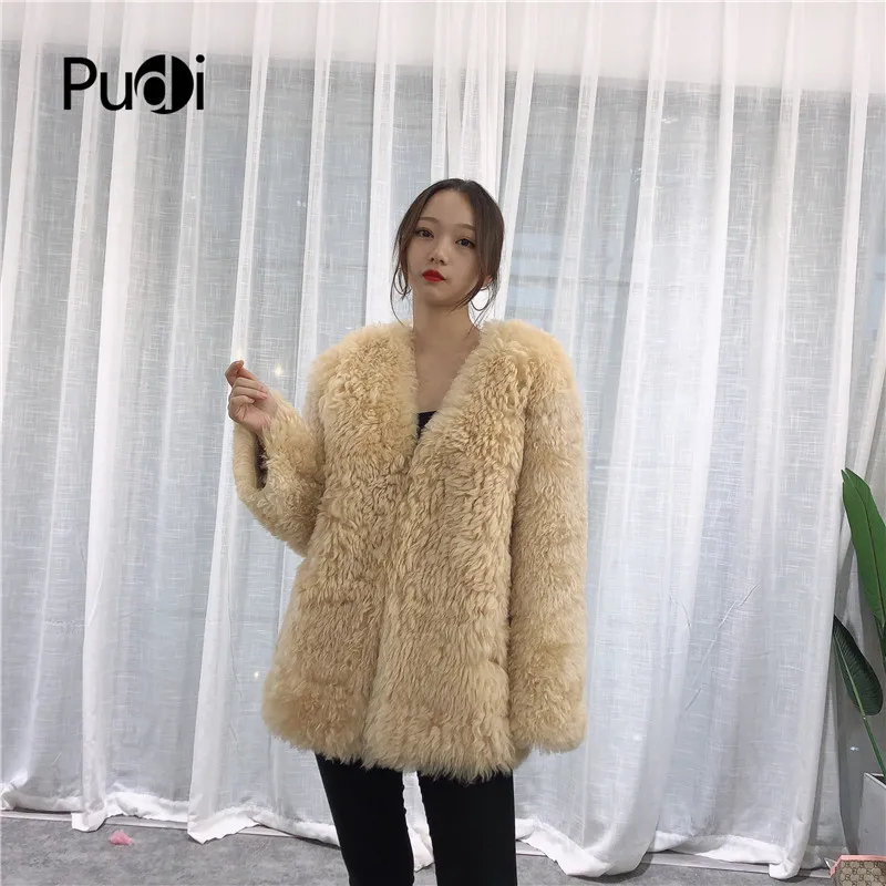 Pudi TX223911 женская зимняя повседневная натуральном овечьем меху куртка, пальто Модные женские натуральная меховая шуба, верхняя одежда