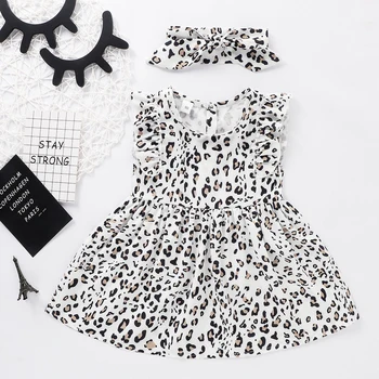 

Girls Dress Summer Girl Party Dresses Kid Princess Party Clothes Sleeveless Ribbons Bow Leopard Print Dress Princess Dress
