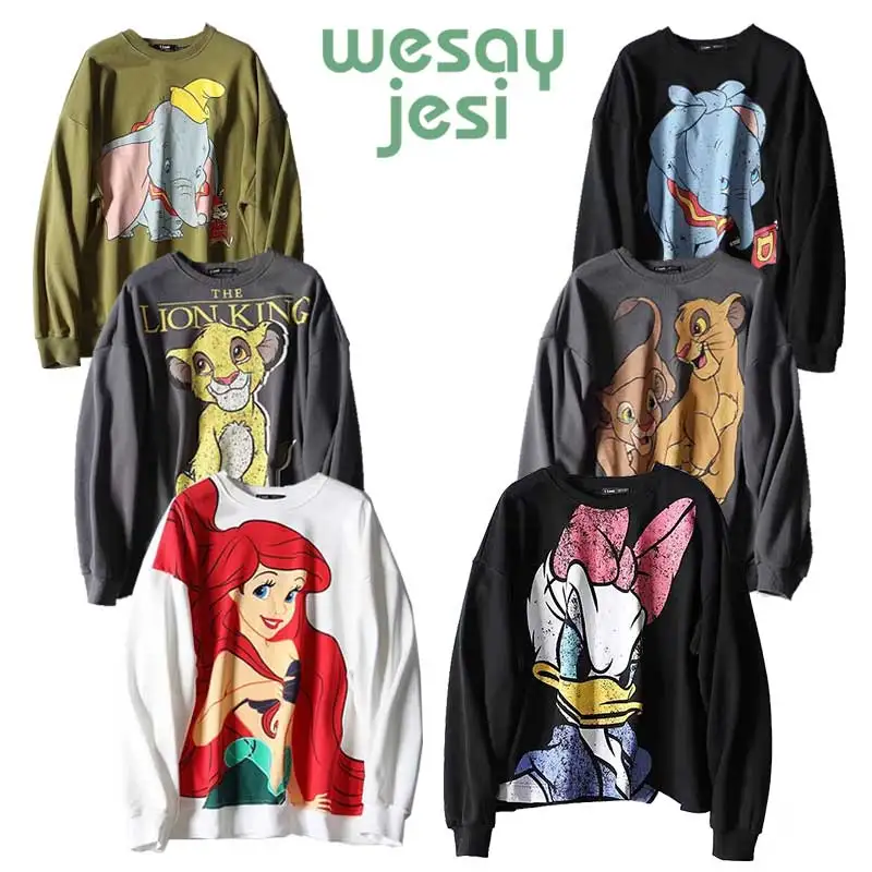 

2019 Women Sweatshirts casual Cartoon Elephant Lion print Autumn pullover Tops O-Neck Long Sleeve chic Harajuku Pullover women