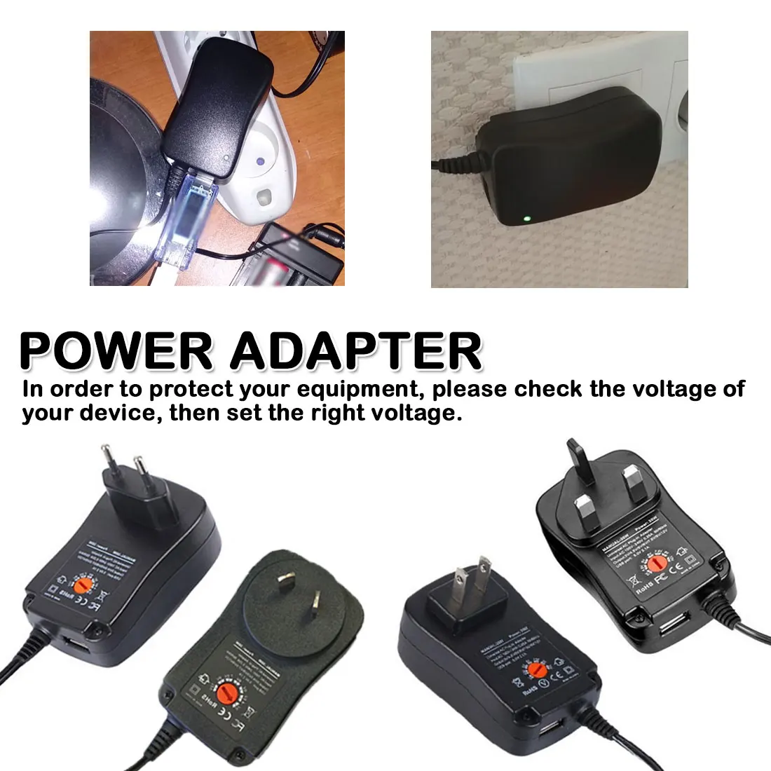 

3V 4.5V 5V 6V 7.5V 9V 12V 250mA AC DC Adapter Adjustable Universal Charger Supply for led light strip lamp 30W